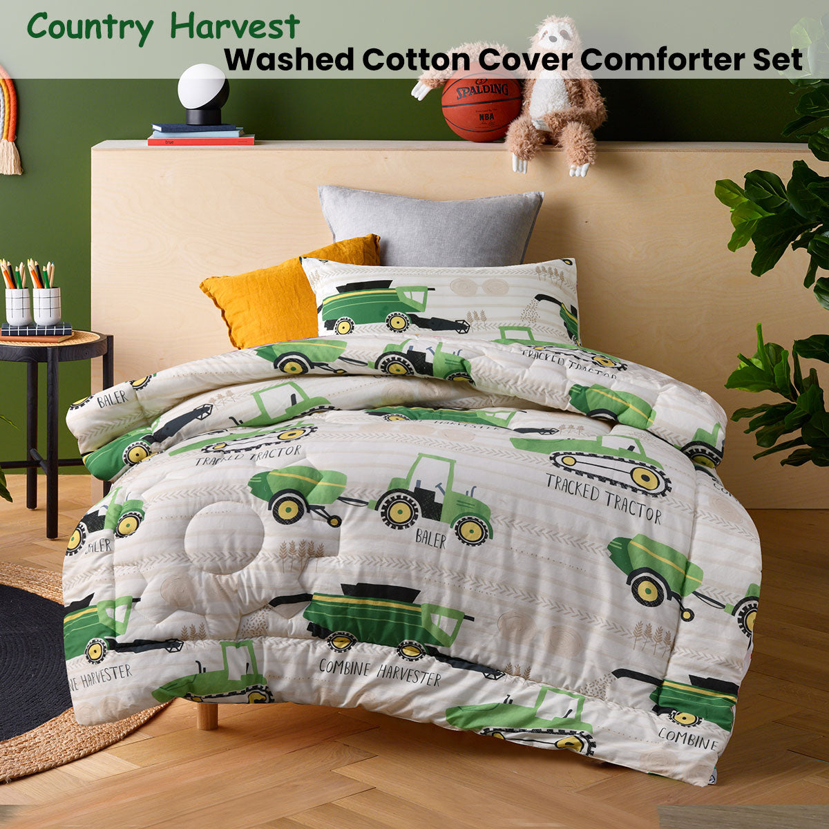 Happy Kids Country Harvest 2 Piece Washed Cotton Comforter Set Single - SuperSaverAU - view 2