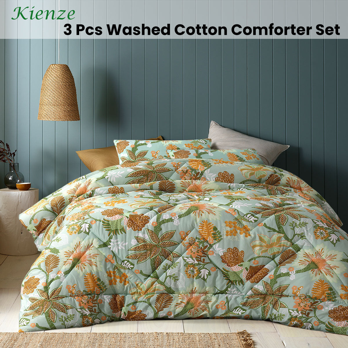 Accessorize Kienze Washed Cotton Floral Printed 3 Piece Comforter Set Queen - SuperSaverAU - view 2