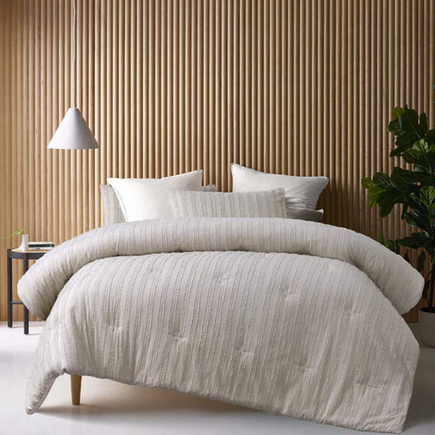Vintage Design Homewares Reflections Natural 3 Piece Comforter Set King - Chenille Stripes - SuperSaverAU - view 1