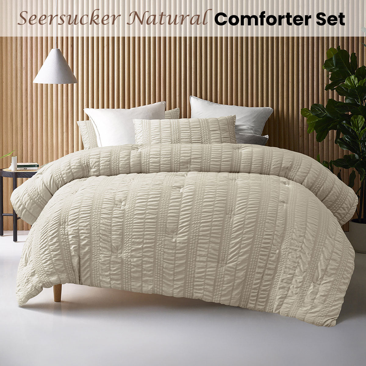Accessorize Seersucker Comforter Set with Polyester Fill - Natural, King