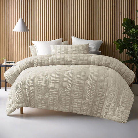 Accessorize Seersucker Comforter Set with Polyester Fill - Natural, Queen