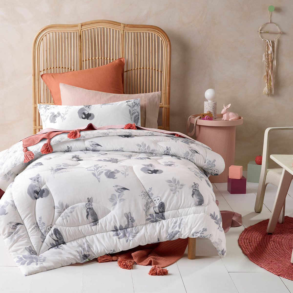 Happy Kids Woodland Comforter Set with Cotton Cover - White, Single