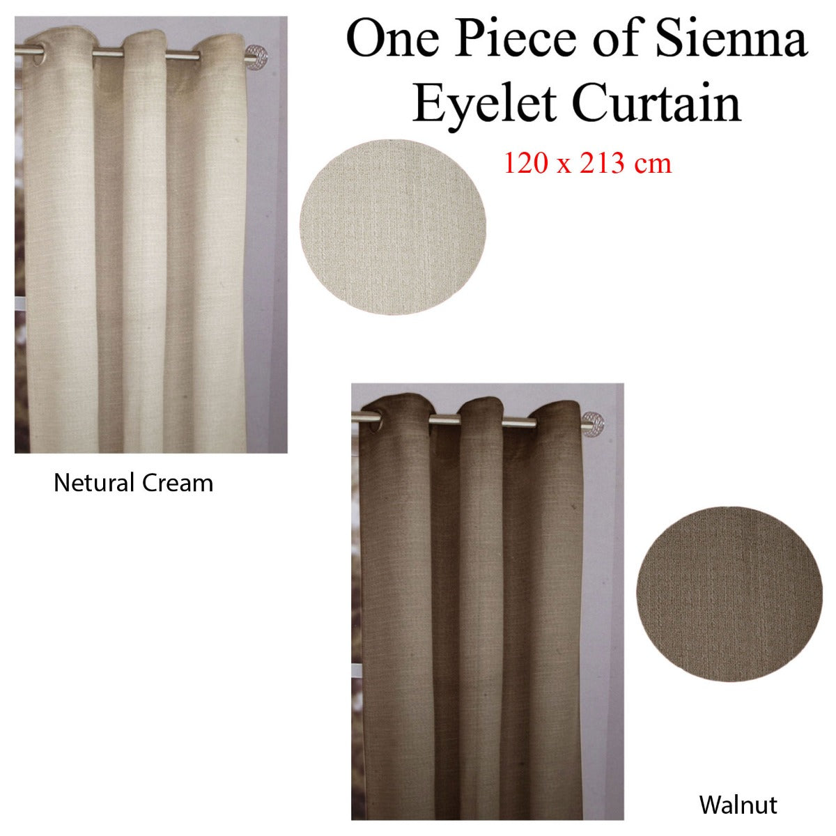 Premium Sienna Eyelet Curtain with Woven Design - Walnut, 120 x 213cm