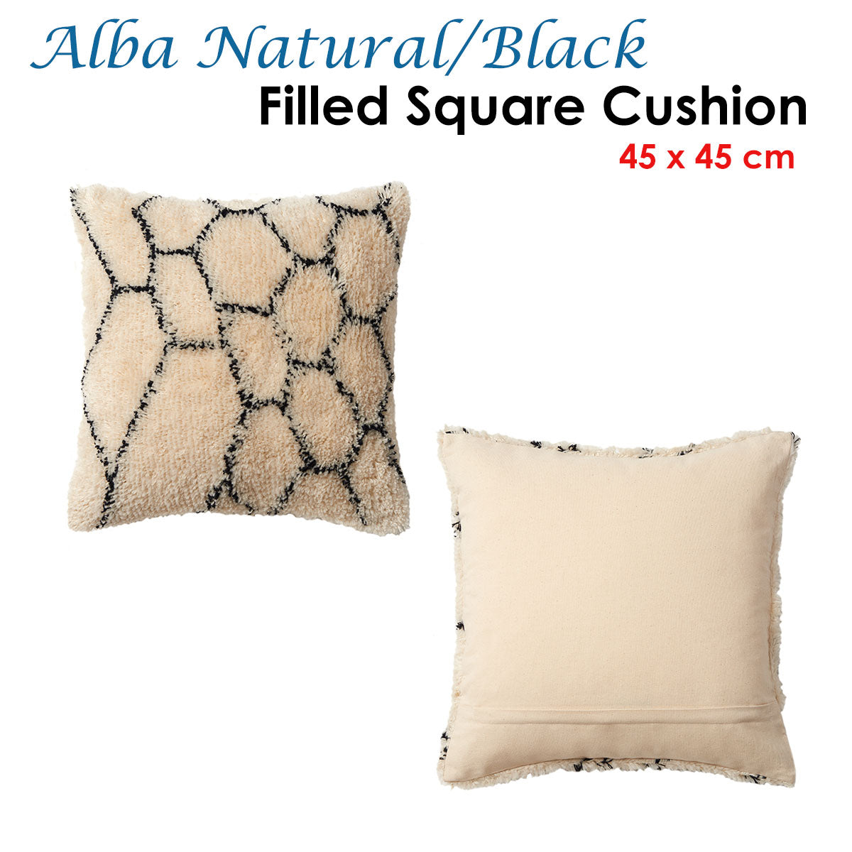 Accessorize Alba Natural Black Filled Square Cushion 45x45cm - Applique Design - SuperSaverAU - view 2