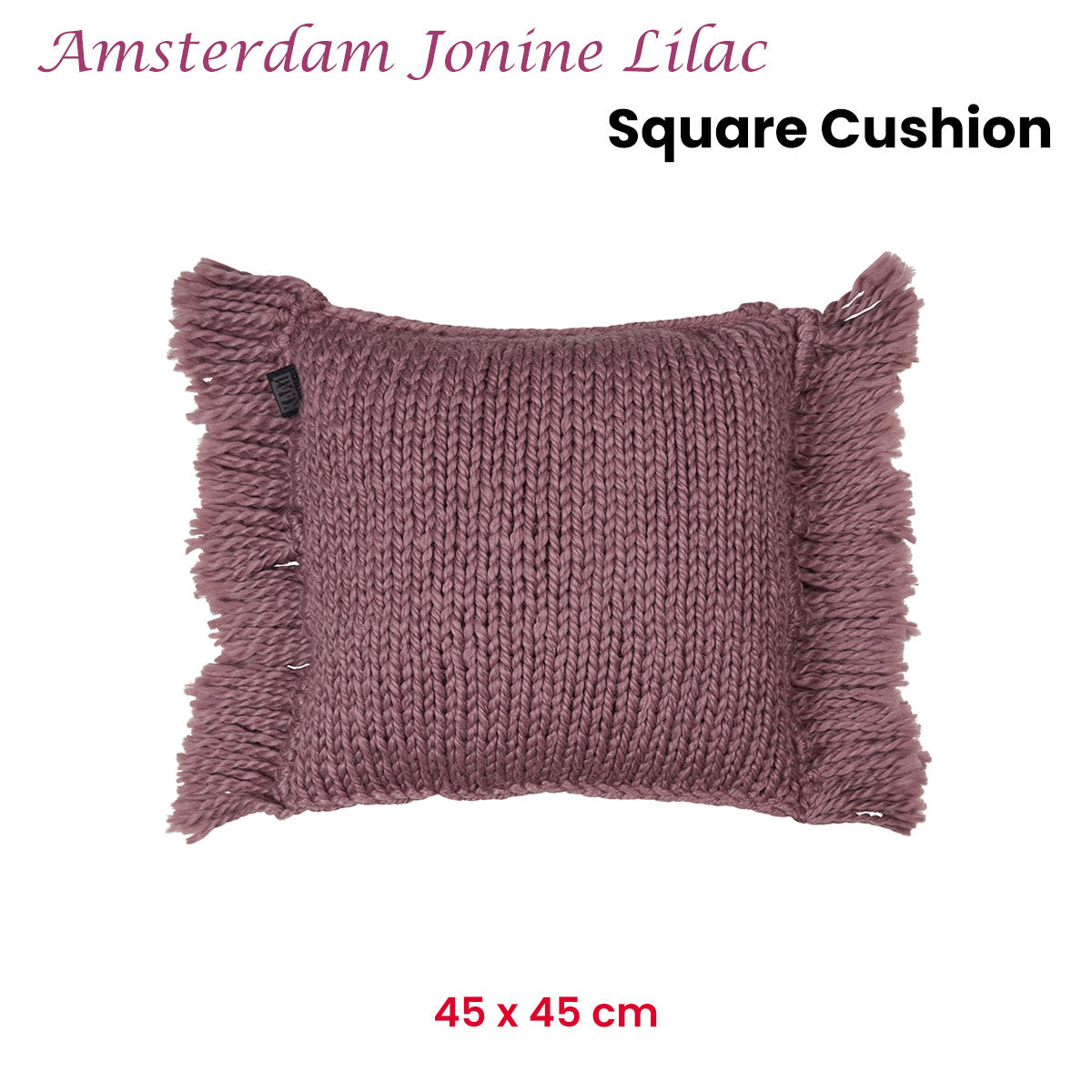 KAAT Amsterdam Jonine Knitted Fringe Filled Cushion – Lilac 45 x 45cm