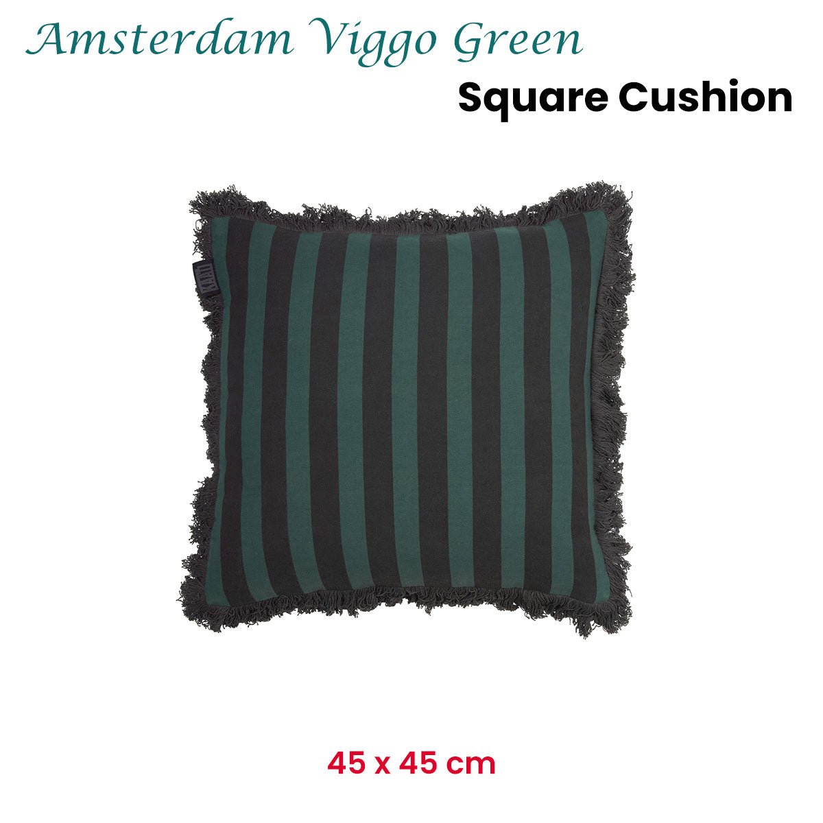 KAAT Amsterdam Viggo Stripe Fringe Filled Cushion – Green 45 x 45cm