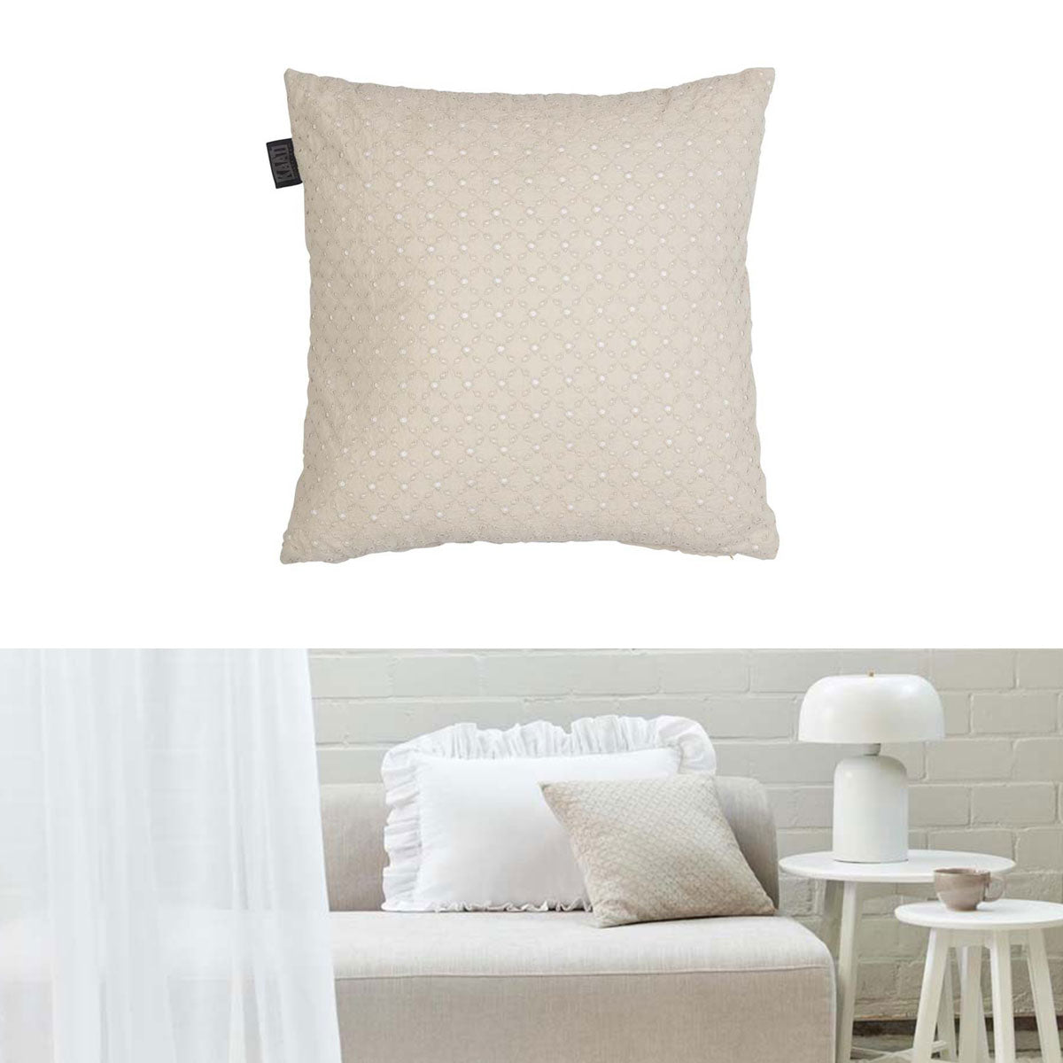 Bedding House Chelsy Decorative Cotton Cushion 40cm x 40cm - Sand, Applique Design - SuperSaverAU - view 1