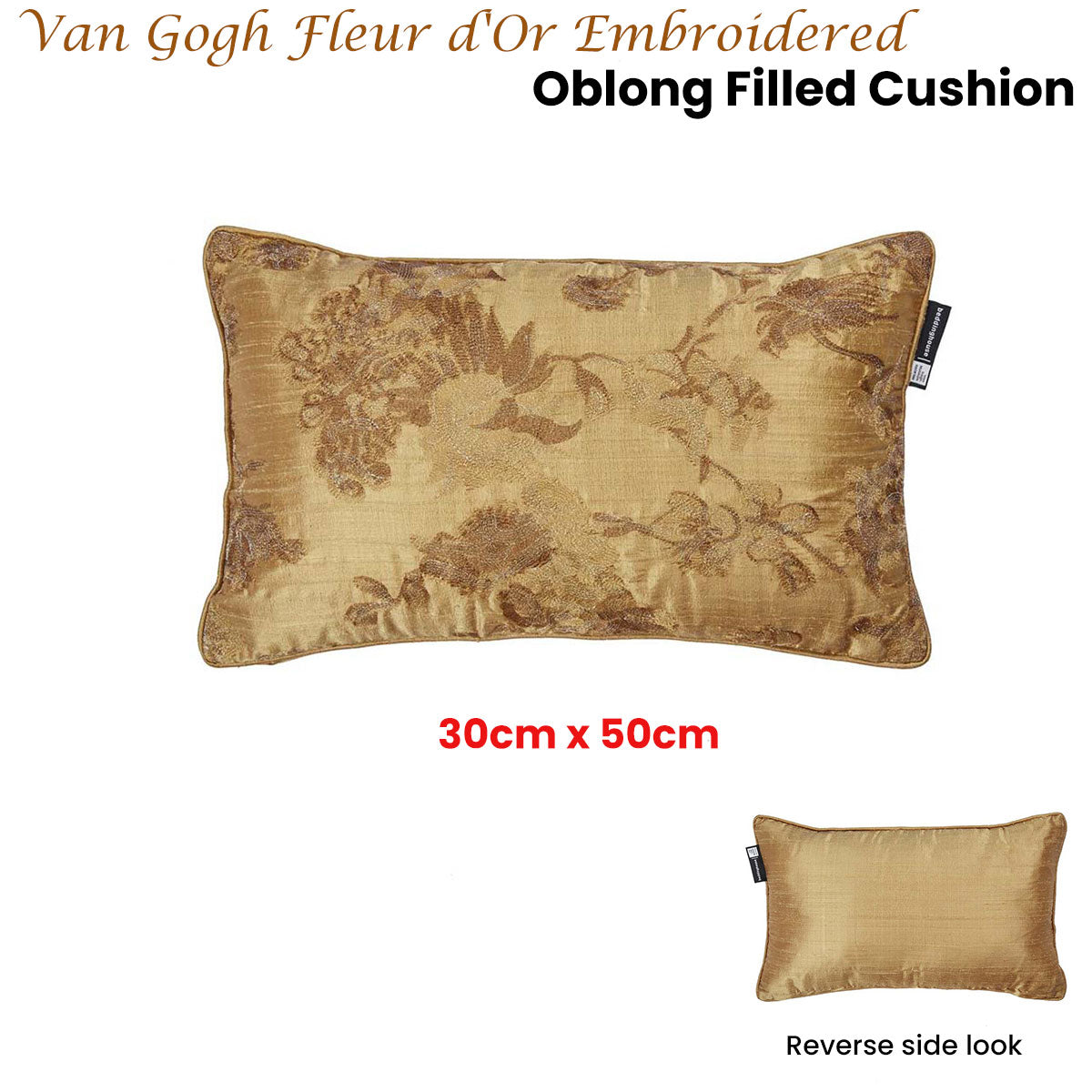 Bedding House Van Gogh Fleur d'Or Embroidered Cushion 30cm x 50cm, Silk - SuperSaverAU - view 2