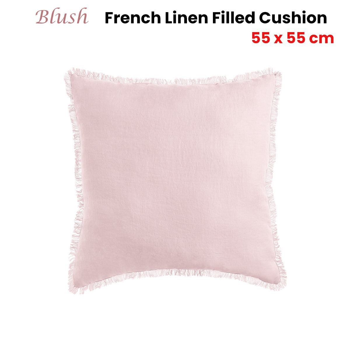 Premium Vintage Design Homewares French Linen Filled Cushion – Blush 55 x 55cm