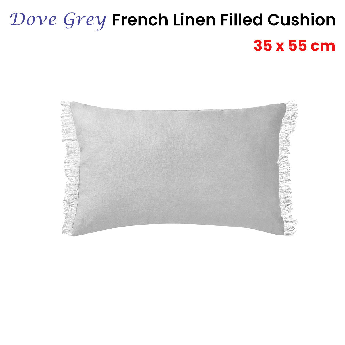 Vintage Design Homewares Dove Grey French Linen Filled Cushion Oblong 35cm x 55cm - SuperSaverAU - view 2