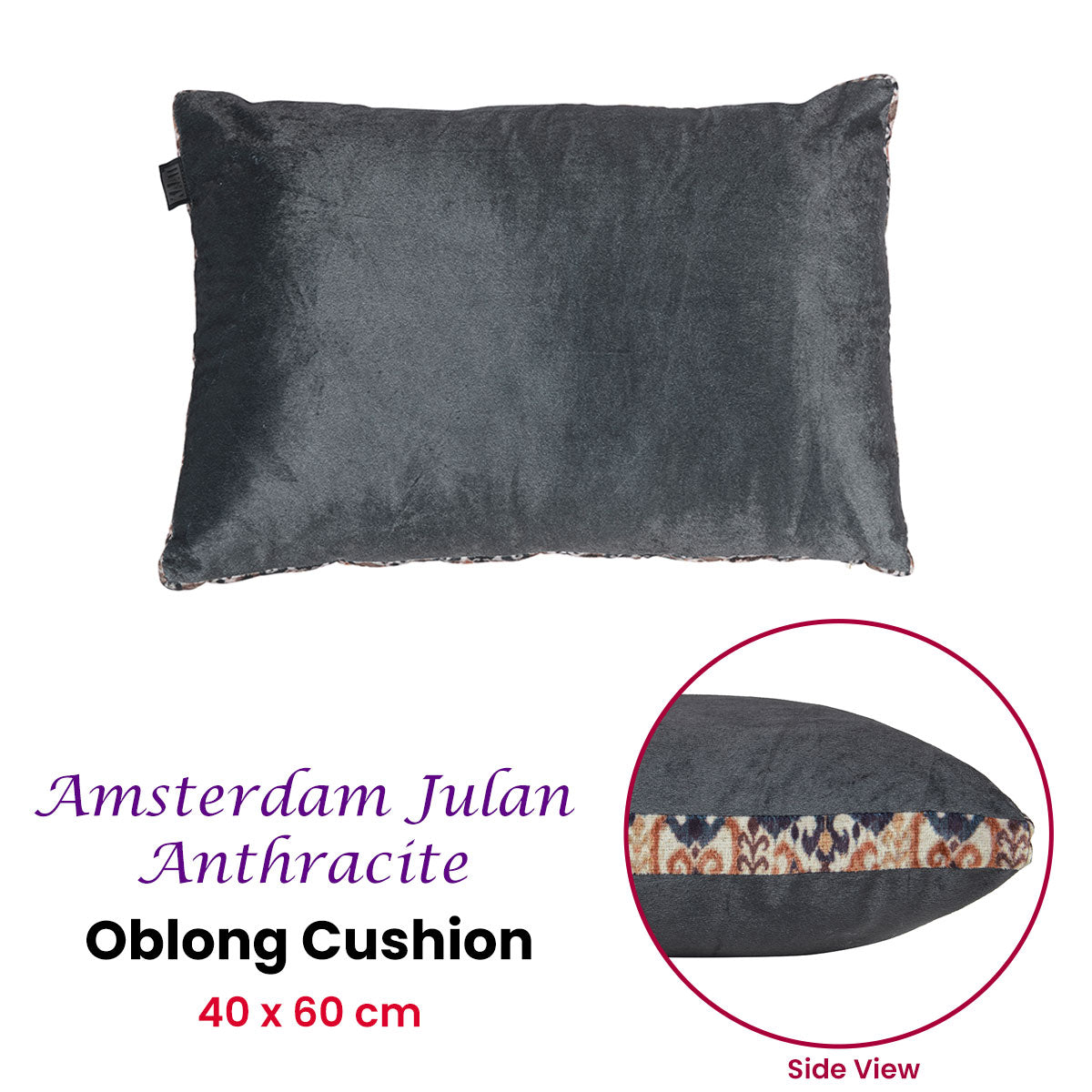 KAAT Amsterdam Julan Anthracite Velvet Oblong Filled Cushion – 40 x 60cm