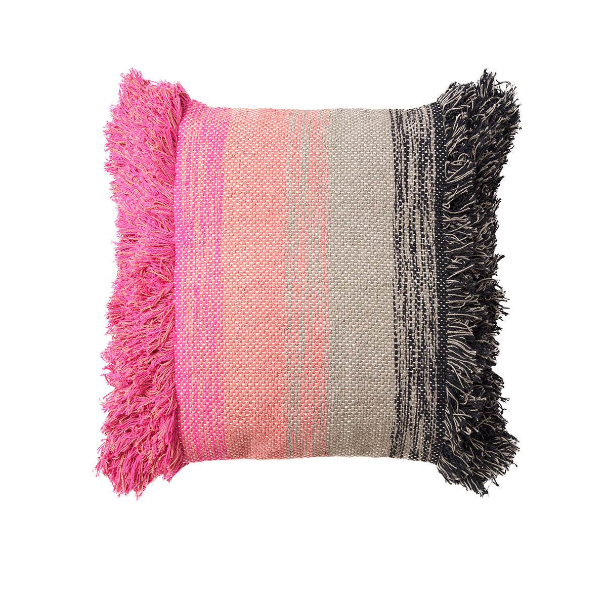 Accessorize Layne Filled Square Cushion 45x45cm - Tassels Design in Black Dark Pink - SuperSaverAU - view 1