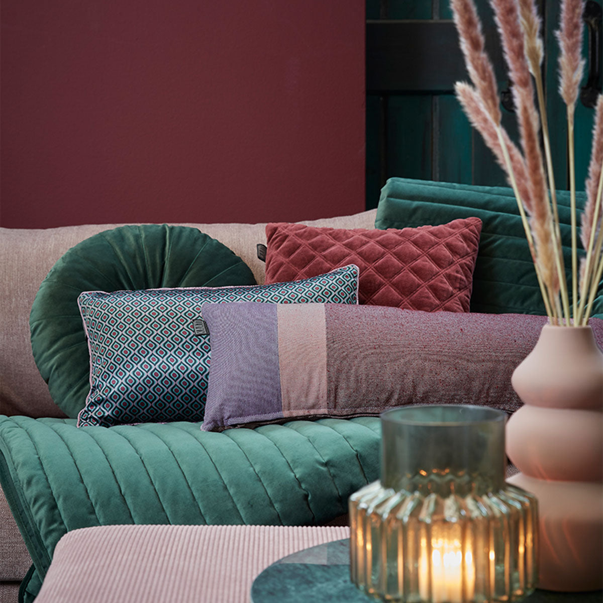 KAAT Amsterdam Meja Reversible Satin Cushion – Green 30 x 50cm