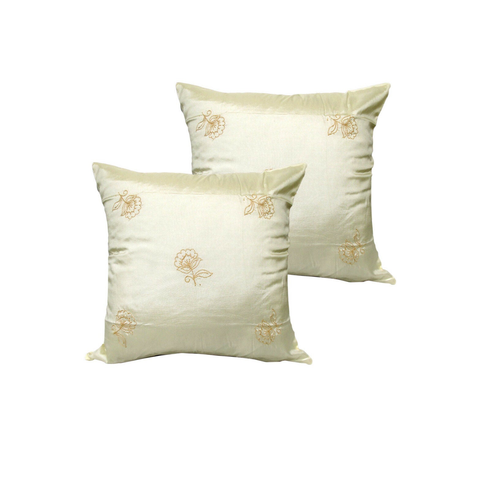 Accessorize Set of 2 Cushion Covers 45 x 45 cm Floral Embroidery Faux Silk - SuperSaverAU - view 1