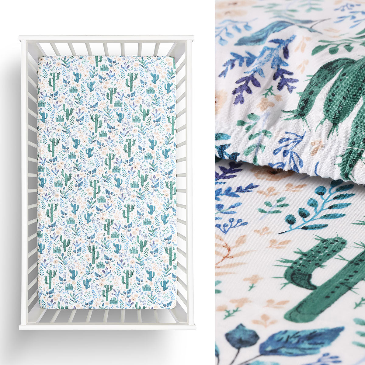 Little Gem Cactus Cotton Cot Fitted Sheet 77 x 135 + 20cm Organic Cotton - SuperSaverAU - view 1