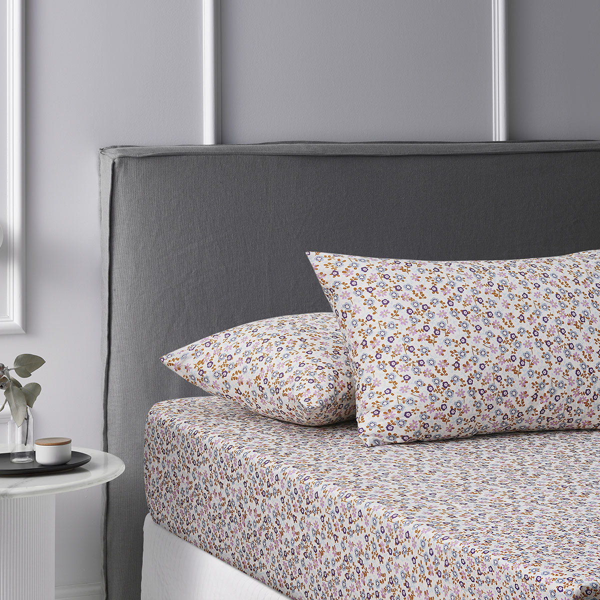 Accessorize Lisa Ochre Floral Printed Fitted Sheet Set Double - Cotton - SuperSaverAU - view 1