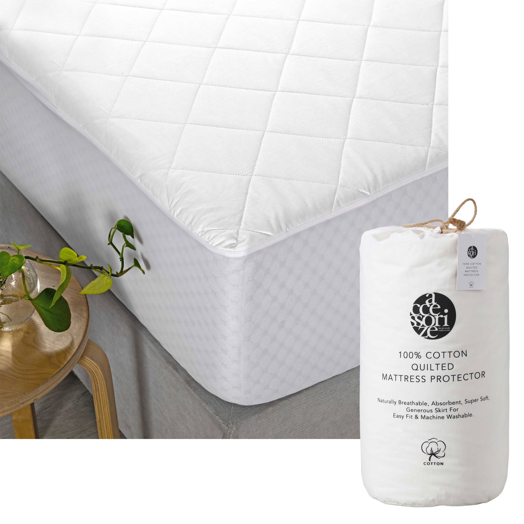 Accessorize Cotton Quilted Mattress Protector Single - Breathable, Soft, Absorbent - SuperSaverAU - view 1