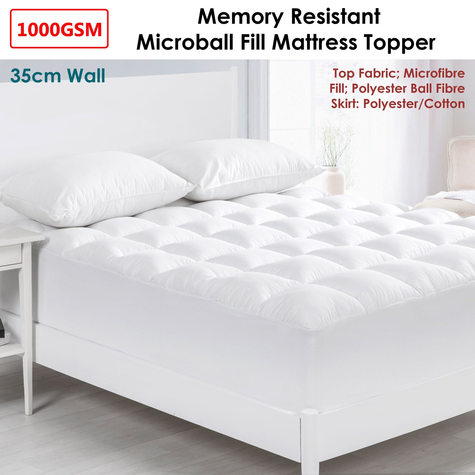 Cloudland 1000GSM Memory Resistant Microball Fill Mattress Topper Super King - SuperSaverAU - view 2