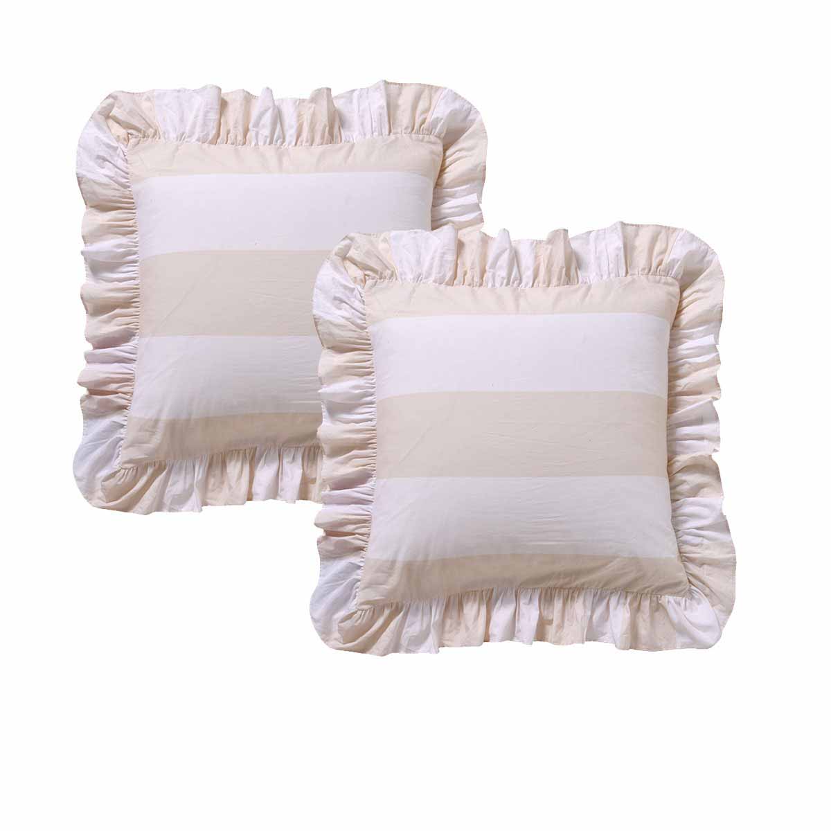 Vintage Design Homewares Candy Ruffle Natural Pillowcases Pair 65 x 65cm - SuperSaverAU - view 1