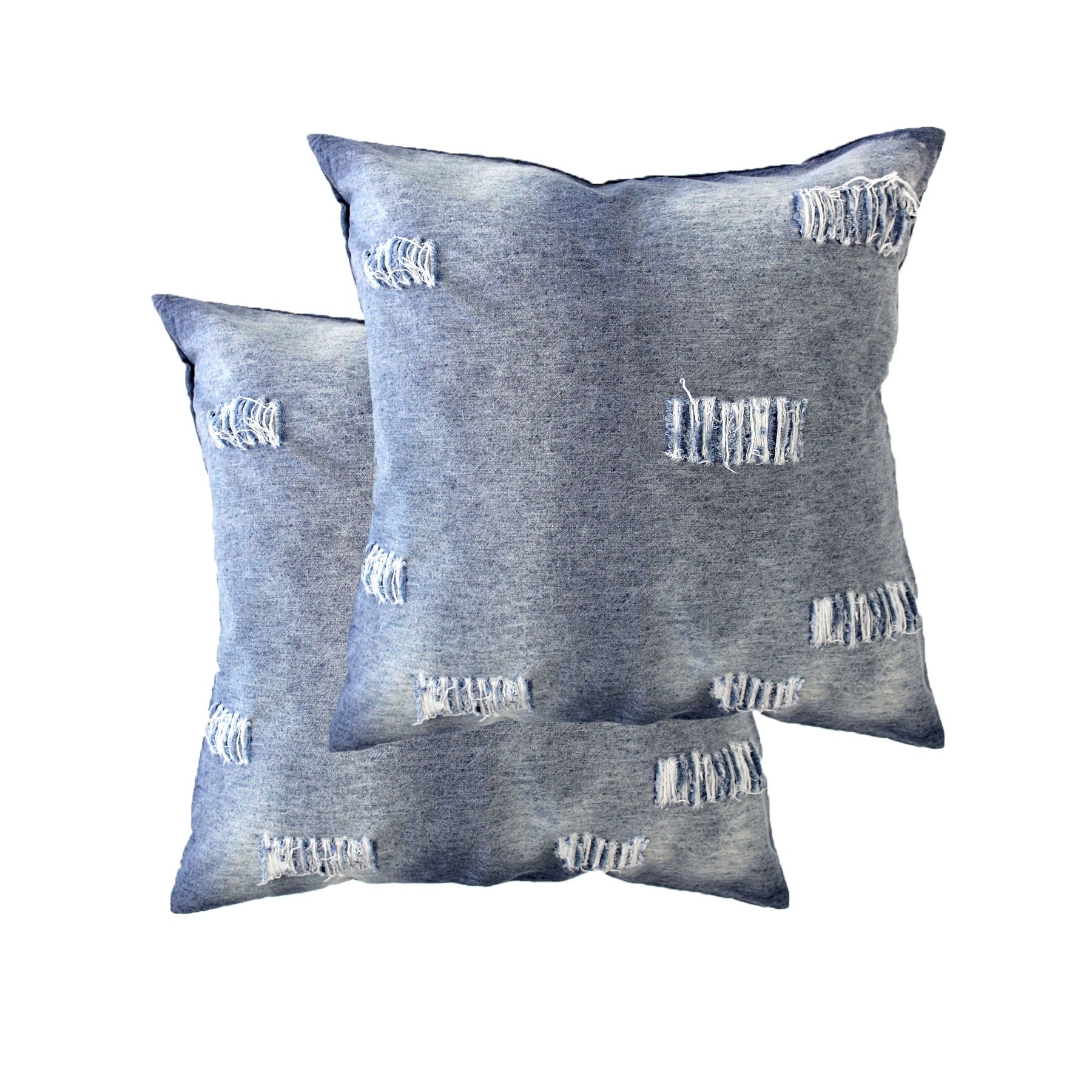 Accessorize Stonewashed Denim Ripped Linen Cotton European Pillowcases 65x65cm - Set of 2 - SuperSaverAU - view 1