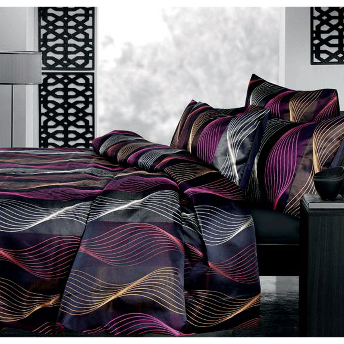 Accessorize Airwave Multi Jacquard Quilt Cover Set Single - Wave Lines Design, 140 x 210 cm - SuperSaverAU - view 1