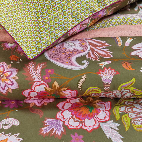 Oilily Quilt Cover Set Green Floral Cotton Sateen 200 TC Queen - SuperSaverAU - view 1