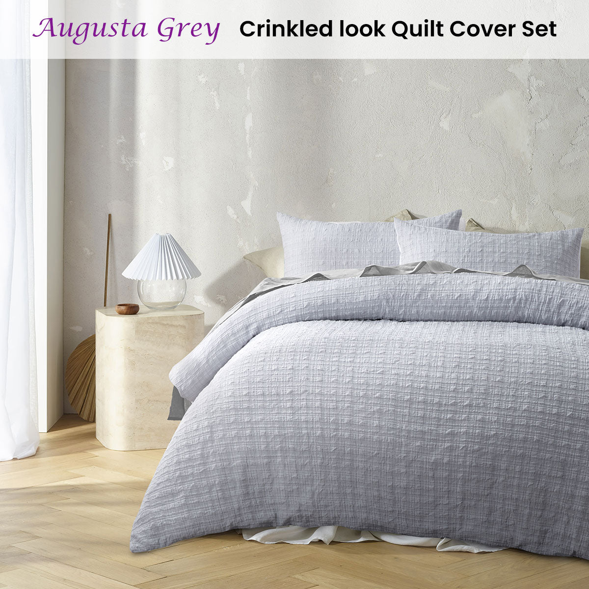 Accessorize Augusta Ruched Quilt Cover Set - Grey, King