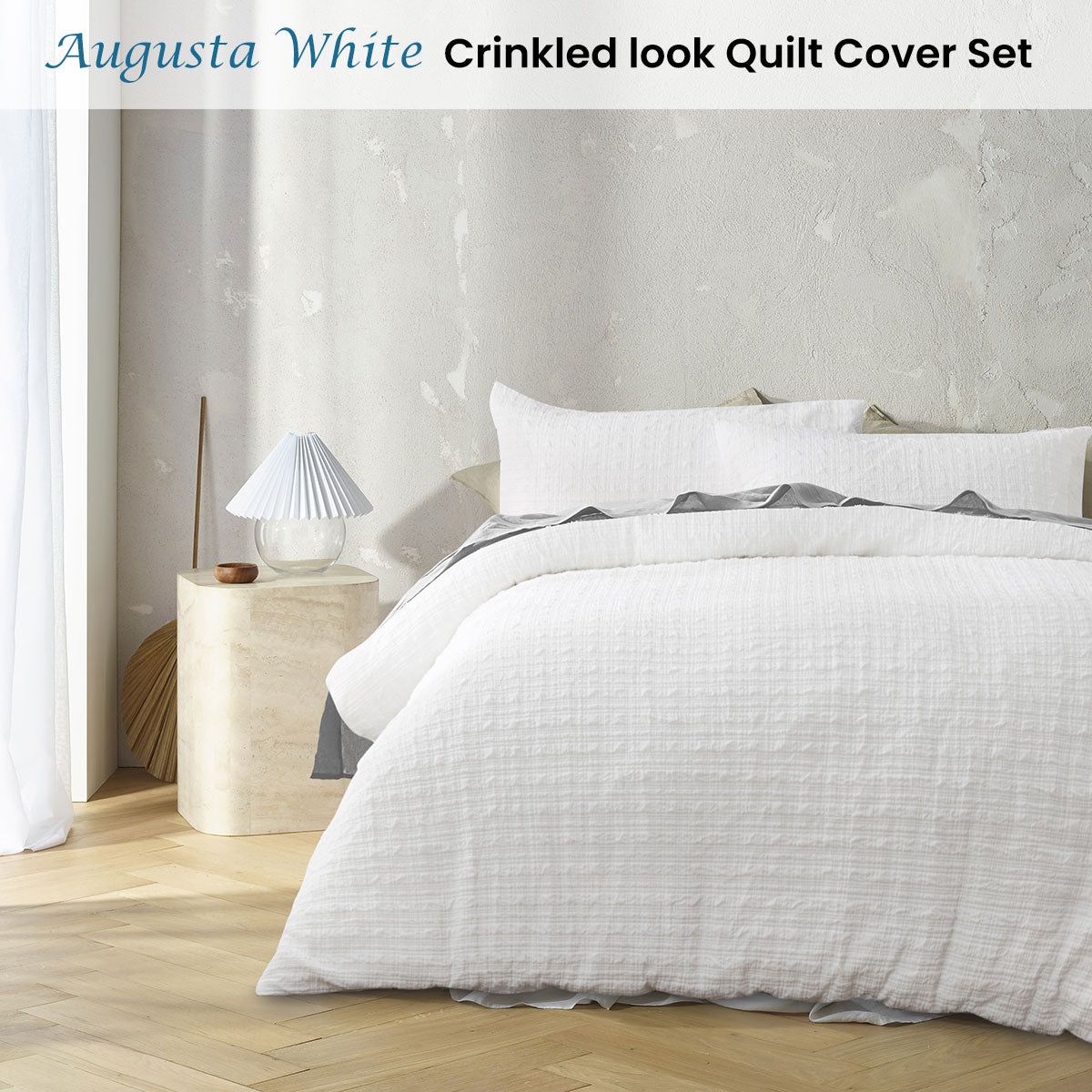 Accessorize Augusta Ruched Quilt Cover Set - White, King