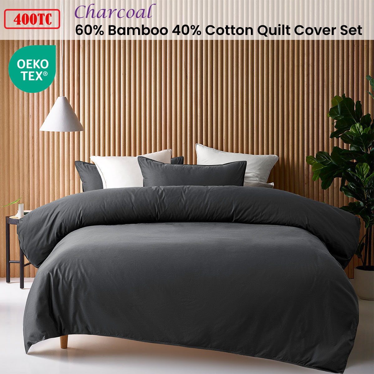 Accessorize 400TC Bamboo Cotton Quilt Cover Set - Charcoal Double
