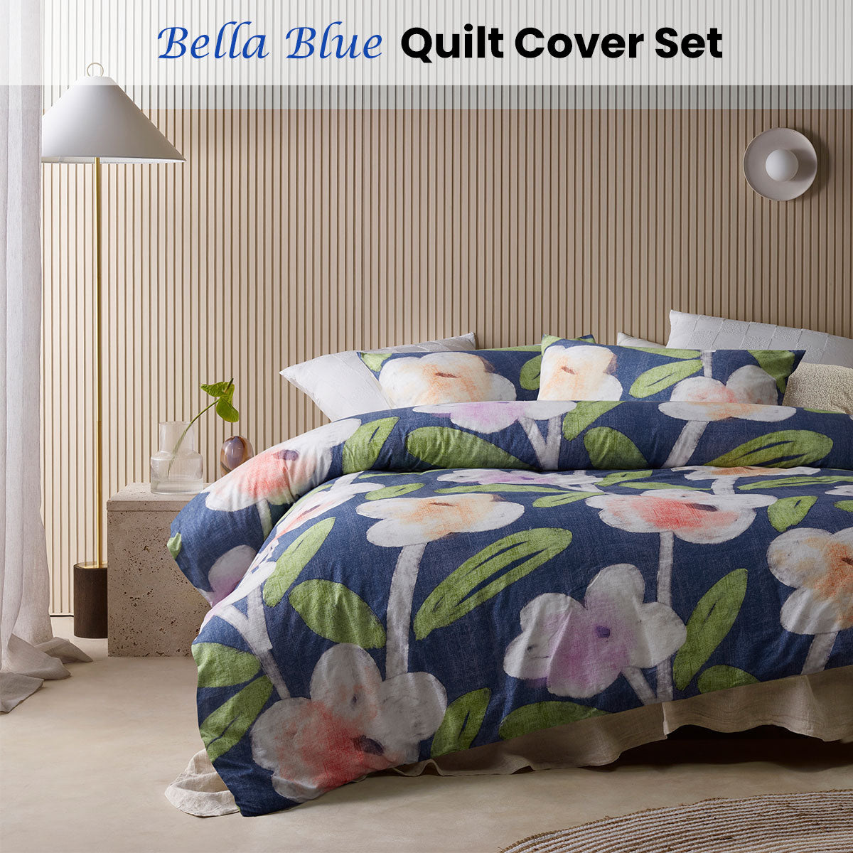 Accessorize Bella Cotton Floral Quilt Cover Set - Blue, Single