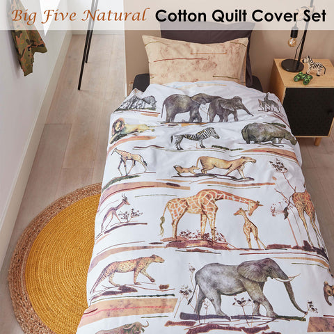 Bedding House Big Five Natural Cotton Quilt Cover Set Single - Animal Print, 100% Cotton - SuperSaverAU - view 1