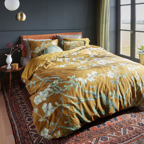 Beddinghouse Almond Blossom Quilt Cover Set Queen, 100% Cotton Sateen, Ochre - SuperSaverAU - view 1