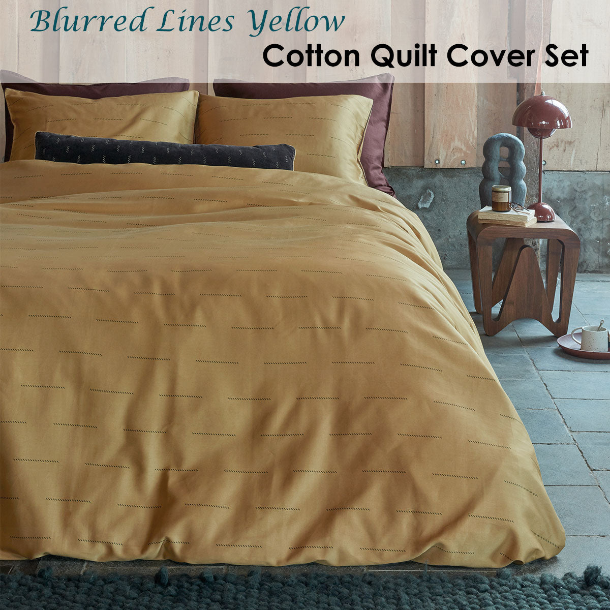 PIP Studio Yellow Cotton Sateen Quilt Cover Set Queen - Diagonal Stripes - SuperSaverAU - view 2