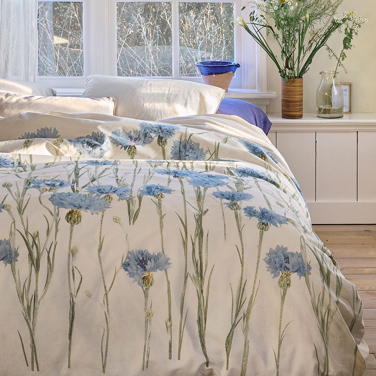 Bedding House Cornflower Sand Queen Cotton Percale Quilt Cover Set - Floral - SuperSaverAU - view 3