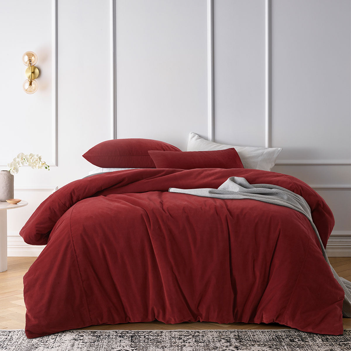 Vintage Design Homewares Cotton Velvet Quilt Cover Set Rouge King - Soft & Cozy - SuperSaverAU - view 1