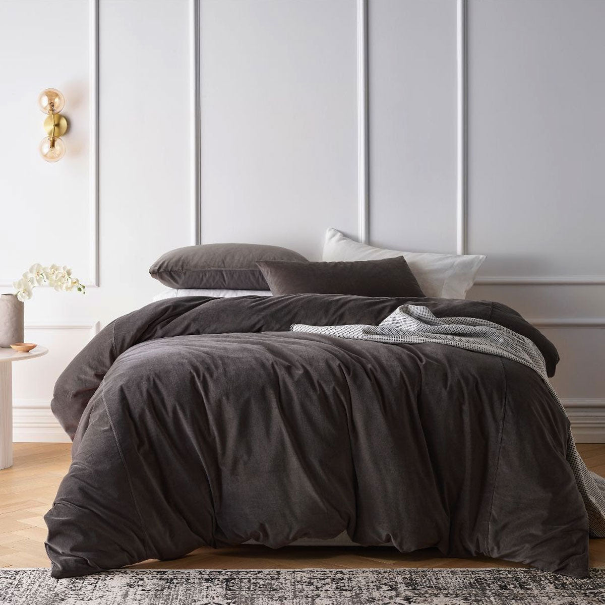 Vintage Design Homewares Cotton Velvet Quilt Cover Set Storm Grey King - SuperSaverAU - view 1