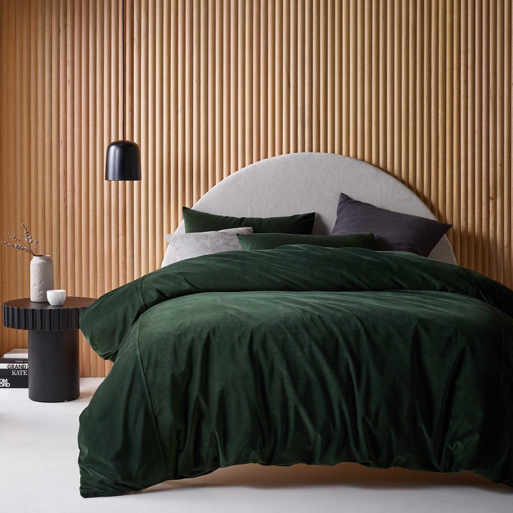 Vintage Design Homewares Cotton Velvet Quilt Cover Set Forest Green Super King - SuperSaverAU - view 1