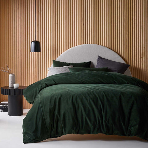 Vintage Design Homewares Cotton Velvet Quilt Cover Set Forest Green Super King - SuperSaverAU - view 1
