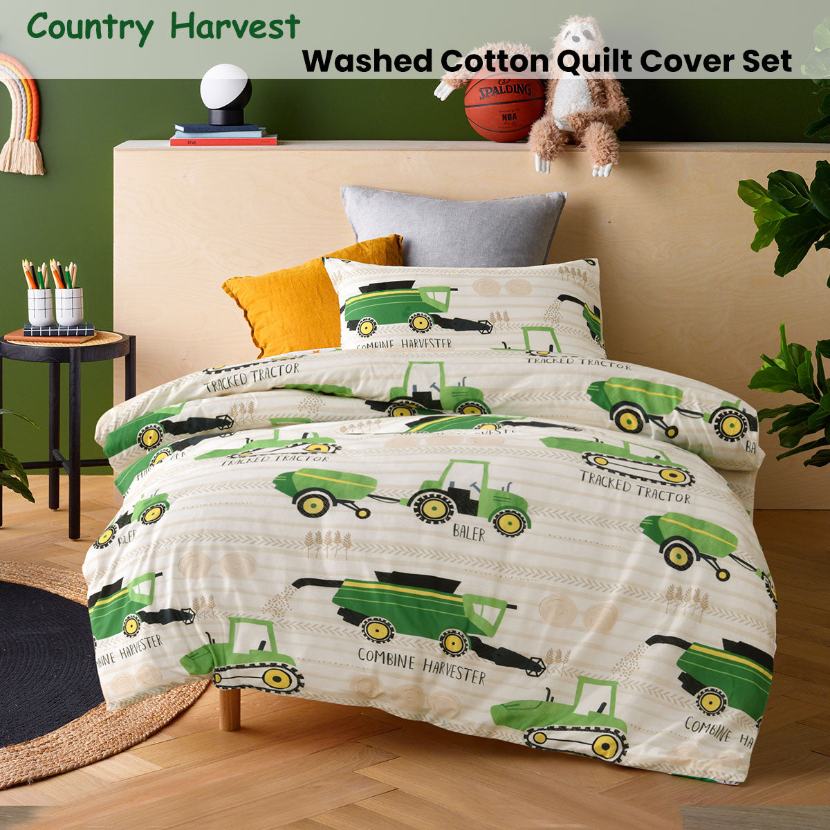 Happy Kids Country Harvest Washed Cotton Quilt Cover Set Double - SuperSaverAU - view 2