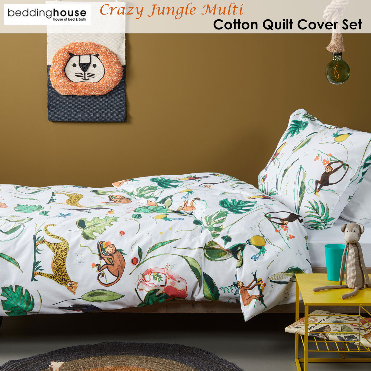 Bedding House Jungle Print Single Quilt Cover Set - 100% Cotton, 140 x 210 cm - SuperSaverAU - view 1