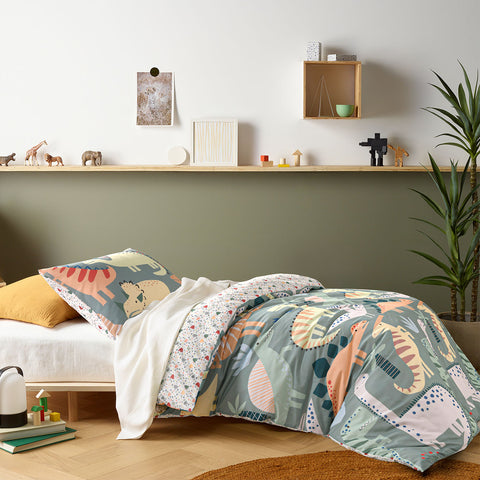 Happy Kids Dino Mania Cotton Quilt Cover Set - Green, Single