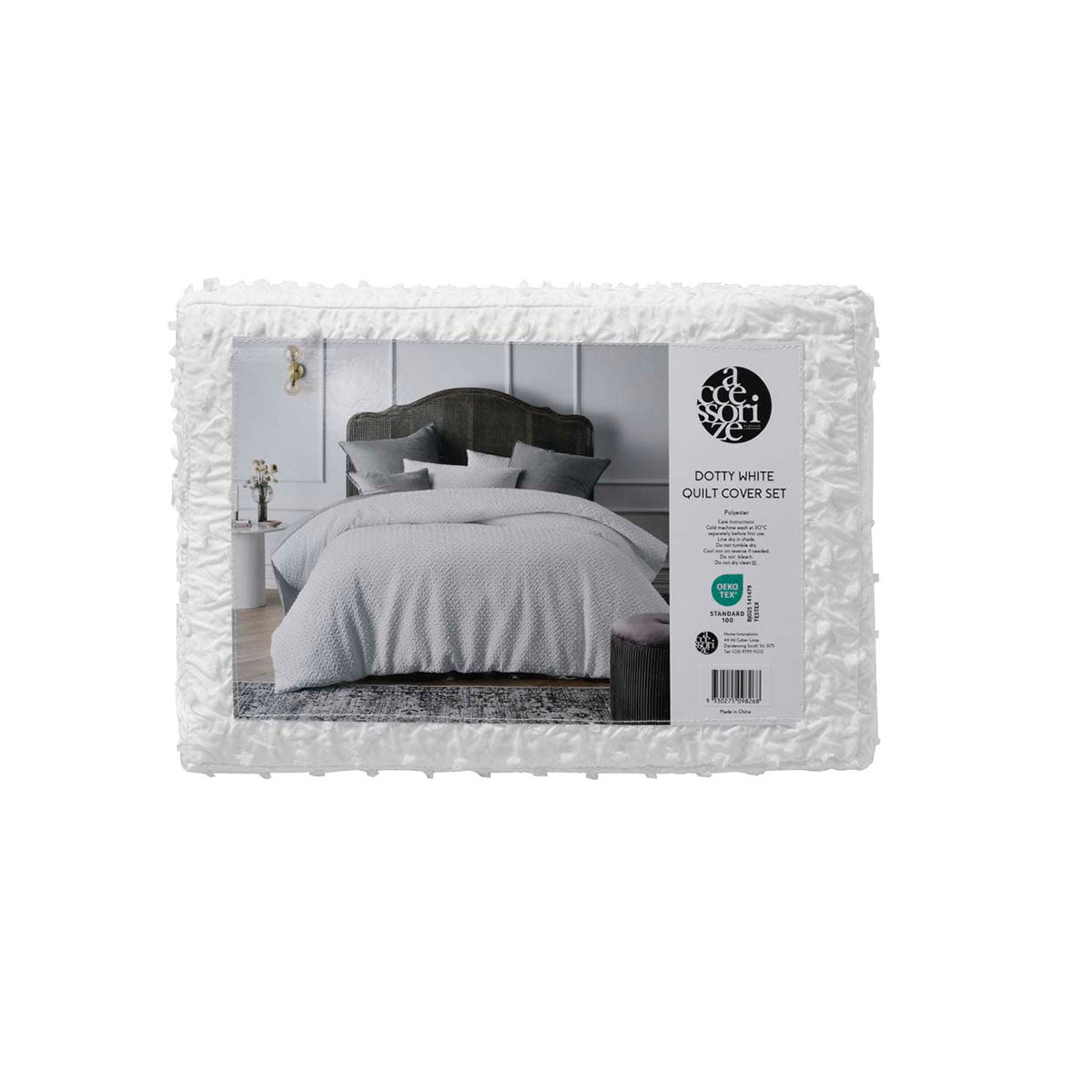 Accessorize Dotty Clip White Jacquard Quilt Cover Set Queen - Clipped Dot Design - SuperSaverAU - view 2