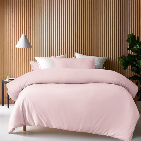 Accessorize Bamboo Cotton Double Stitch Quilt Cover Set 400TC - Blush, Queen