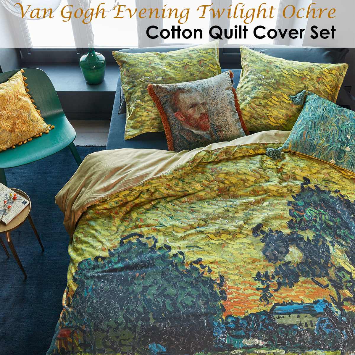 Beddinghouse Van Gogh Evening Twilight Ochre Cotton Sateen Quilt Cover Set King - SuperSaverAU - view 2