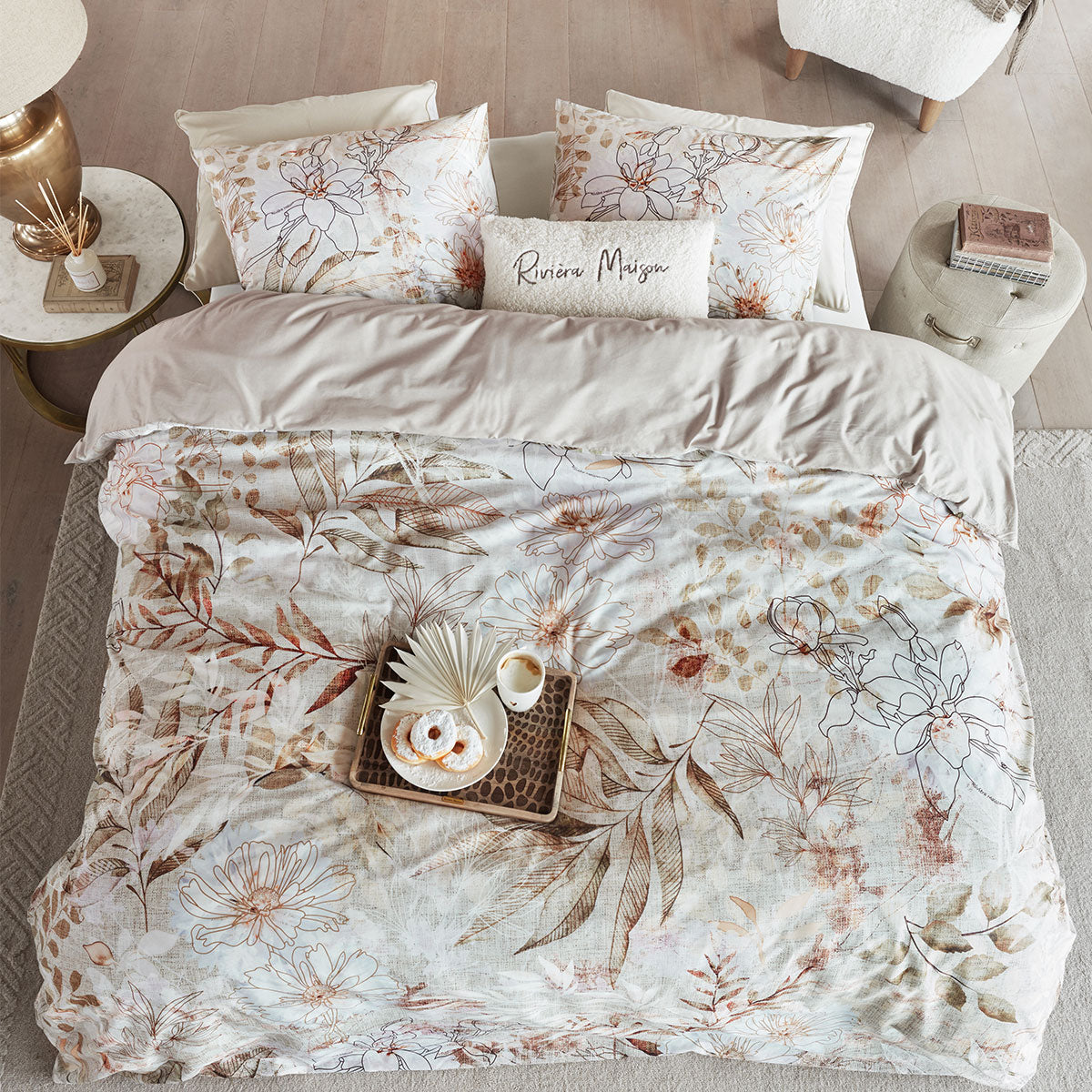 Riviera Maison Everlasting Natural Cotton Quilt Cover Set King - Leaves/Flowers Print - SuperSaverAU - view 1