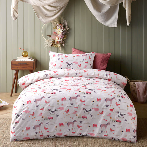 Happy Kids Farmyard Friends Quilt Cover Set Double - Cotton Animal Design - SuperSaverAU - view 1