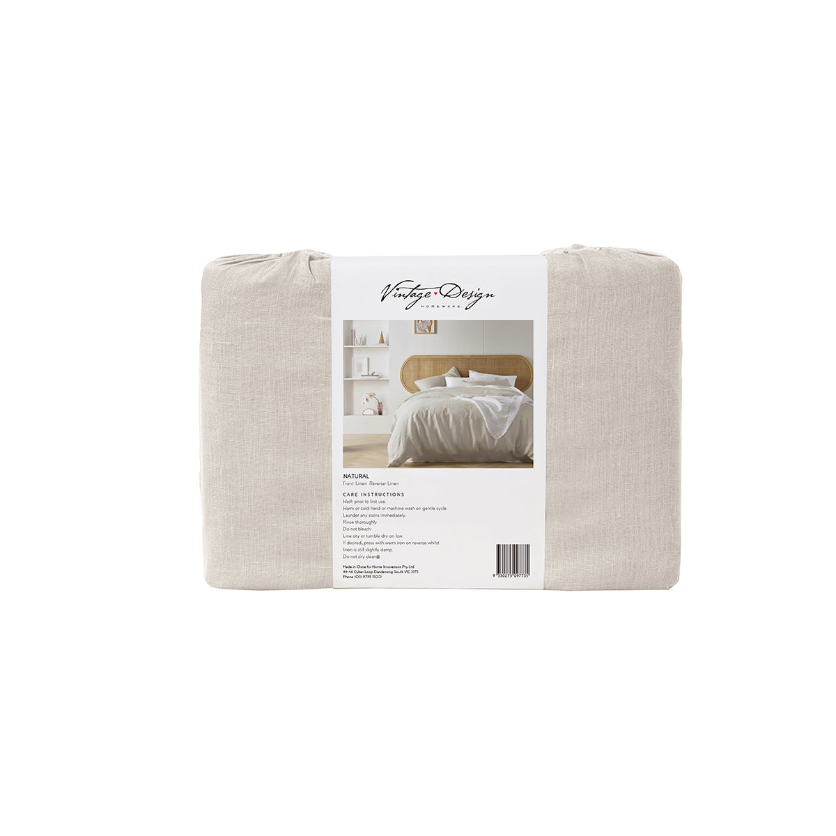 Vintage Design Homewares Natural French Linen Quilt Cover Set Single - Breathable, Machine Washable - SuperSaverAU - view 2