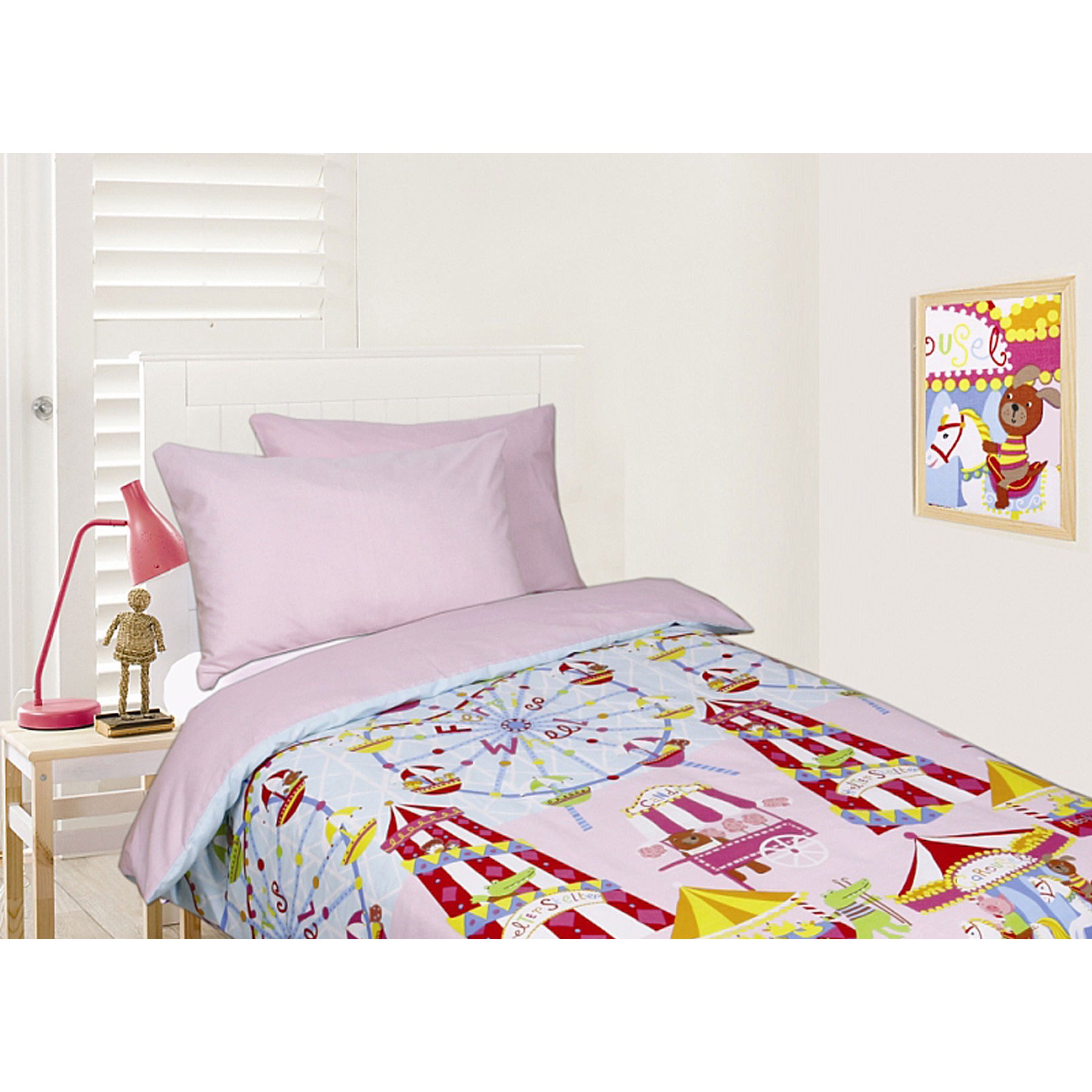 Happy Kids Glow in the Dark Quilt Cover Set Funfair Pink Single - Soft Polyester - SuperSaverAU - view 1