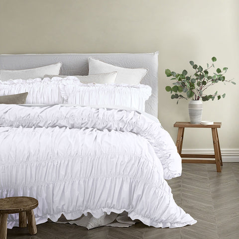 Vintage Design Haven White Washed Cotton Ruched Quilt Cover Set Double - SuperSaverAU - view 1