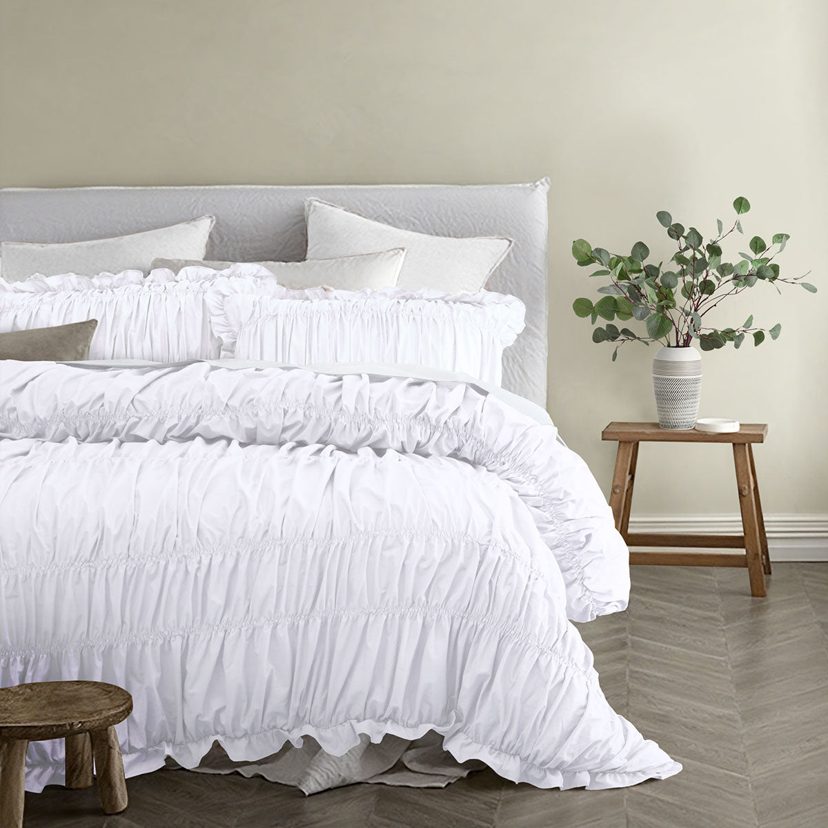 Vintage Design Haven White Washed Cotton Ruched Quilt Cover Set Queen - SuperSaverAU - view 1